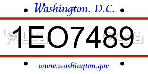 1EO7489 District Of Columbia License Plate