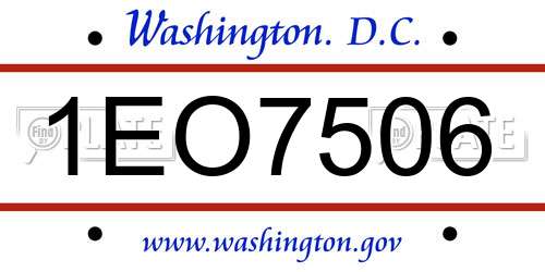 1EO7506 District Of Columbia License Plate