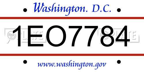 1EO7784 District Of Columbia License Plate