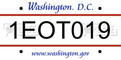 1EOT019 District Of Columbia License Plate