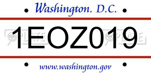 1EOZ019 District Of Columbia License Plate
