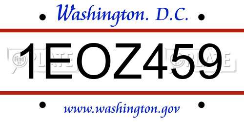 1EOZ459 District Of Columbia License Plate