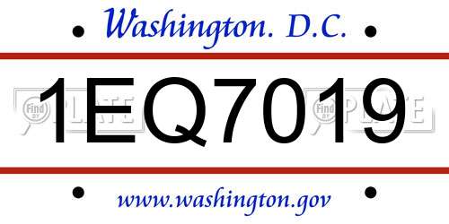 1EQ7019 District Of Columbia License Plate