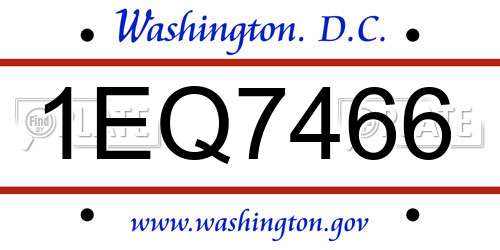 1EQ7466 District Of Columbia License Plate