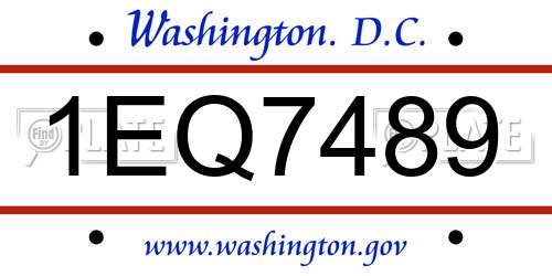 1EQ7489 District Of Columbia License Plate