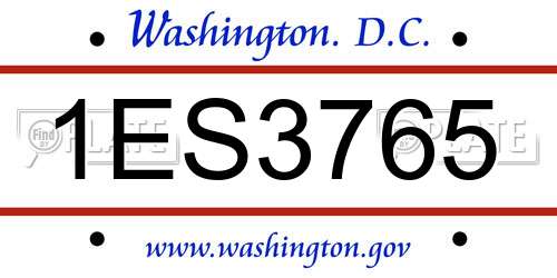 1ES3765 District Of Columbia License Plate