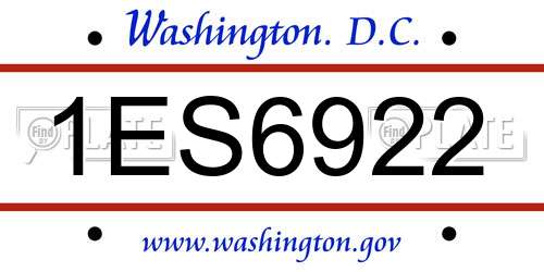 1ES6922 District Of Columbia License Plate