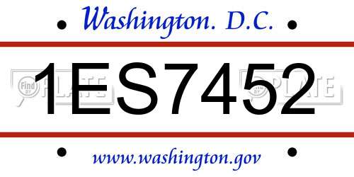 1ES7452 District Of Columbia License Plate