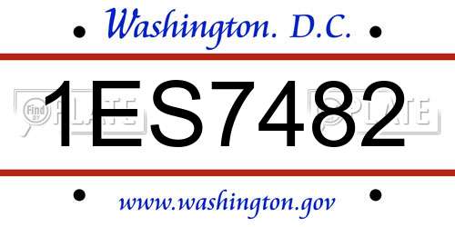 1ES7482 District Of Columbia License Plate