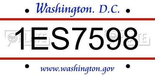 1ES7598 District Of Columbia License Plate