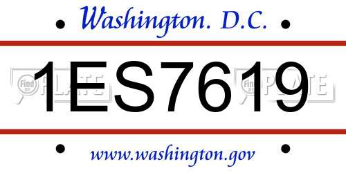 1ES7619 District Of Columbia License Plate