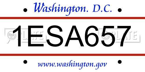 1ESA657 District Of Columbia License Plate