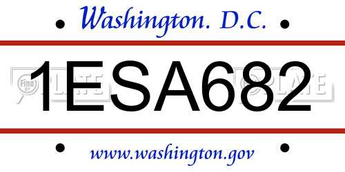 1ESA682 District Of Columbia License Plate