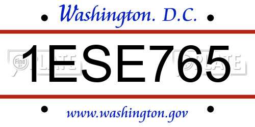 1ESE765 District Of Columbia License Plate