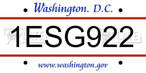1ESG922 District Of Columbia License Plate
