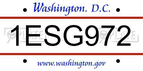 1ESG972 District Of Columbia License Plate