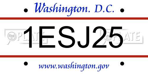 1ESJ25 District Of Columbia License Plate