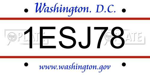 1ESJ78 District Of Columbia License Plate