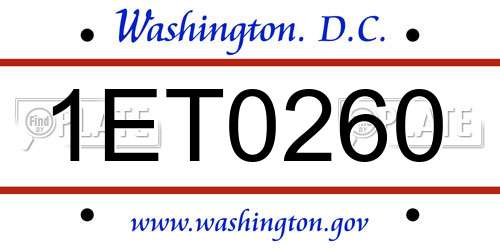 1ET0260 District Of Columbia License Plate