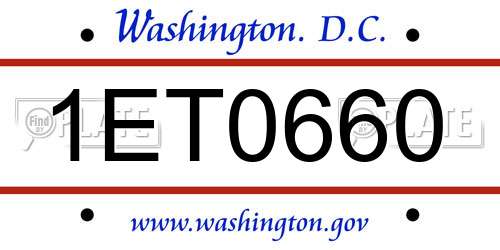 1ET0660 District Of Columbia License Plate