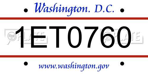 1ET0760 District Of Columbia License Plate
