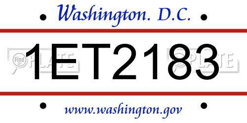 1ET2183 District Of Columbia License Plate