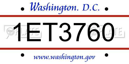 1ET3760 District Of Columbia License Plate