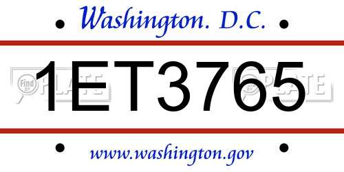 1ET3765 District Of Columbia License Plate