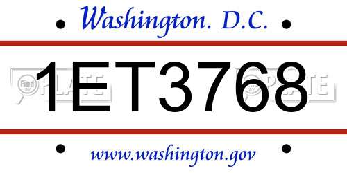 1ET3768 District Of Columbia License Plate