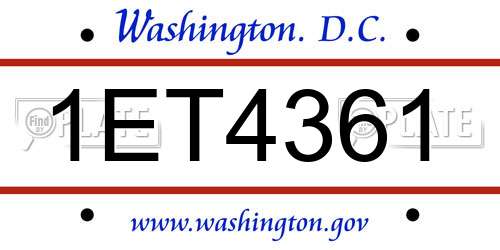 1ET4361 District Of Columbia License Plate
