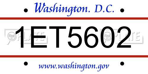 1ET5602 District Of Columbia License Plate