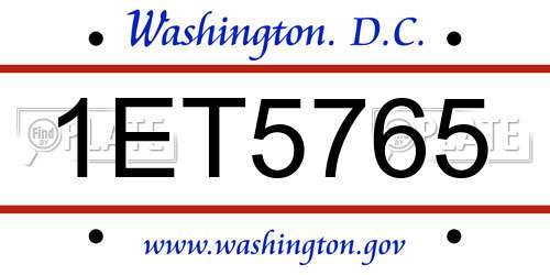 1ET5765 District Of Columbia License Plate