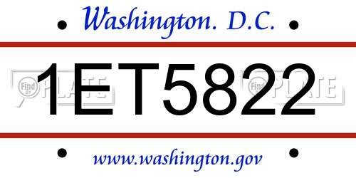 1ET5822 District Of Columbia License Plate