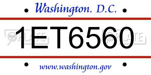 1ET6560 District Of Columbia License Plate