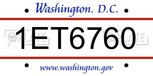 1ET6760 District Of Columbia License Plate