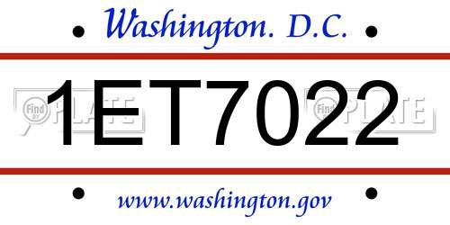 1ET7022 District Of Columbia License Plate