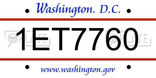 1ET7760 District Of Columbia License Plate