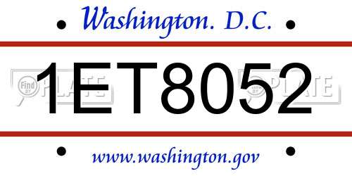 1ET8052 District Of Columbia License Plate
