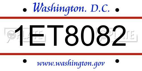 1ET8082 District Of Columbia License Plate