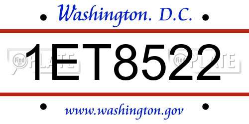 1ET8522 District Of Columbia License Plate