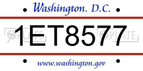 1ET8577 District Of Columbia License Plate