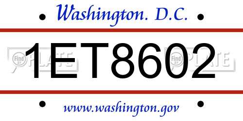1ET8602 District Of Columbia License Plate