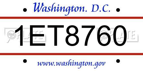 1ET8760 District Of Columbia License Plate