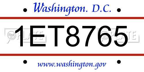 1ET8765 District Of Columbia License Plate