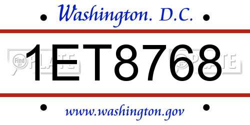 1ET8768 District Of Columbia License Plate