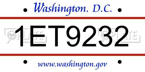 1ET9232 District Of Columbia License Plate