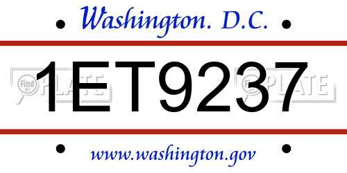 1ET9237 District Of Columbia License Plate