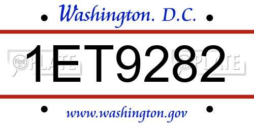 1ET9282 District Of Columbia License Plate