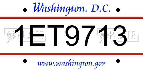1ET9713 District Of Columbia License Plate