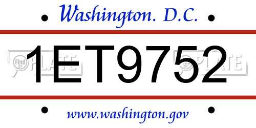 1ET9752 District Of Columbia License Plate